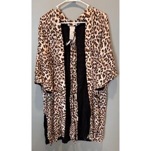 NWT Chico's Women's Animal Print Ruana Leopard Print Size L/XL Tie Waist